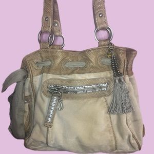 Juicy Couture Daydreamer Satchel Pink/Nude Cowhide Leather Statement Bag Y2K